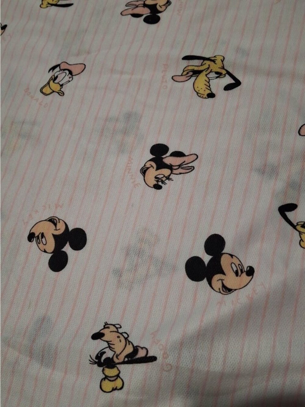 Vtg Mickey Mouse And Friends Material Pink Stripe Background Knit - 3 Yards X 58